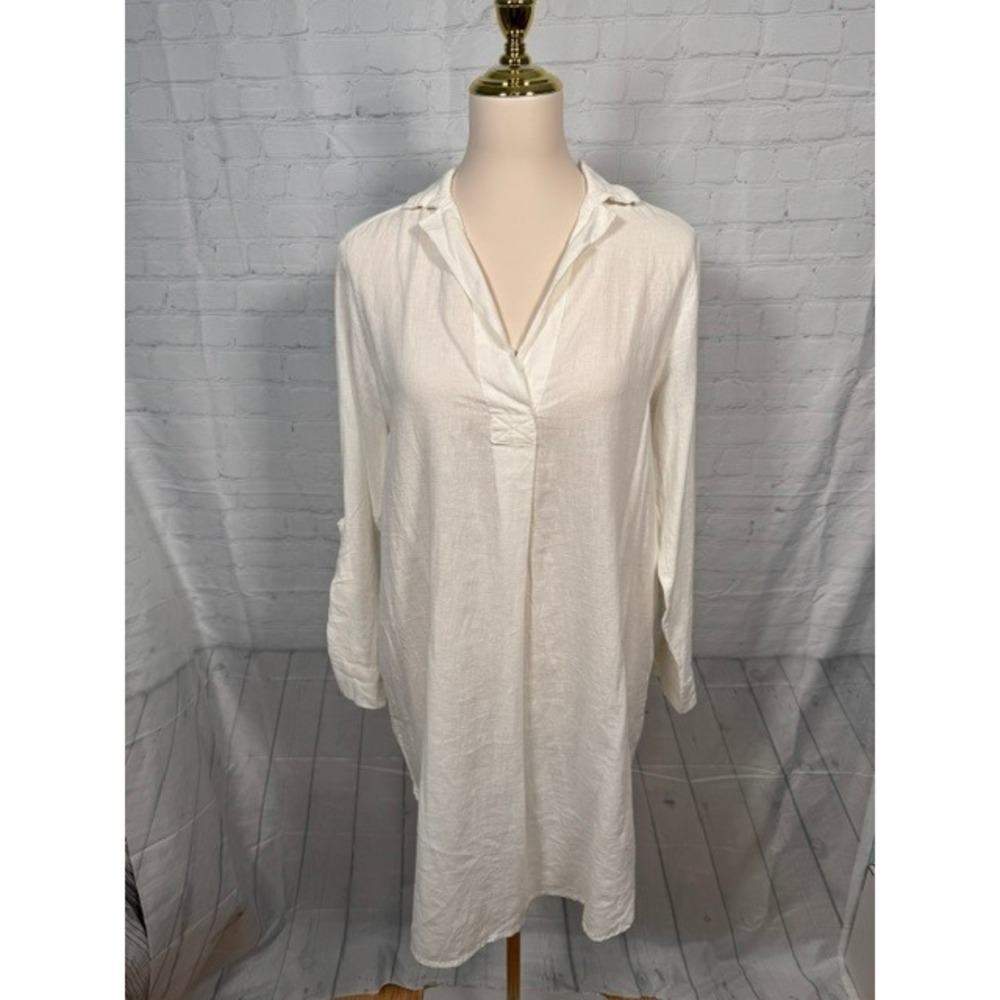 NWT 4Our Dreamers White Linen Blend Swim Cover Up Dress Women's XS